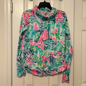 Lilly Pulitzer Fletcher Popover Pullover Sweatshirt Cowl Neck Salt In The Air XS